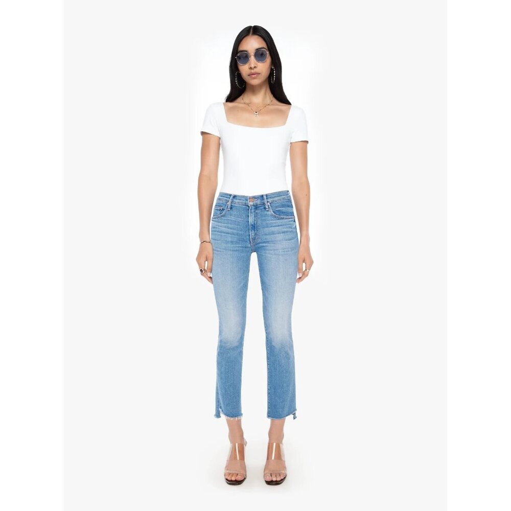 MOTHER Sky Blue Cropped Straight Ankle Jeans
